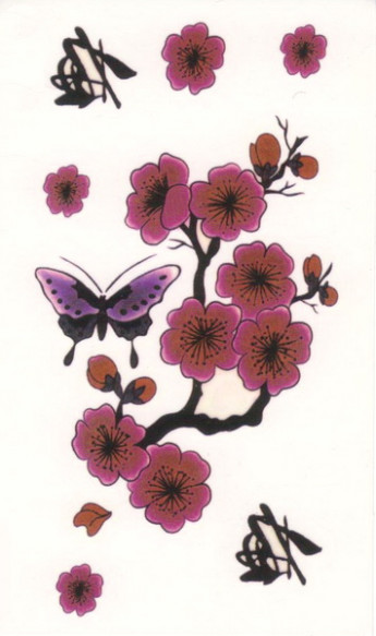  Временная татуировка Цветы и бабочка 34722. Оптом.