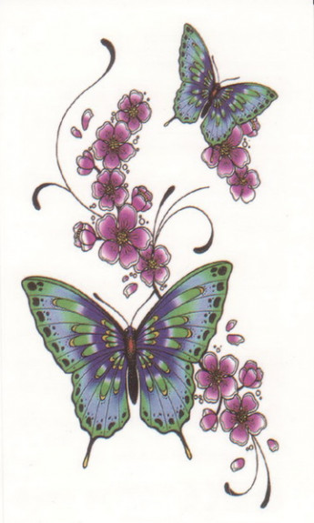  Временная татуировка Бабочка и цветы 34732. Оптом.